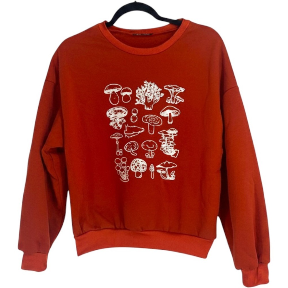 SHEIN Variety of Mushrooms Pullover Sweatshirt Size Large